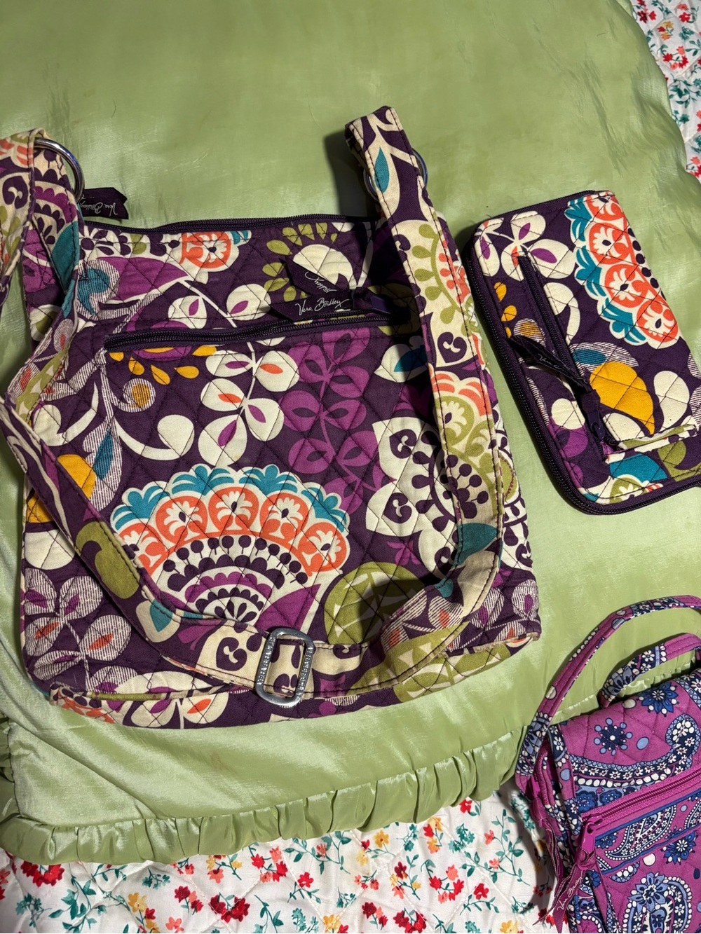 Vera Bradley Purple Quilted Crossbody Bag with Floral Pattern/wallet